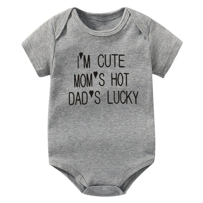 I'm Cute Mom's Hot Dad's Lucky Newborn Bodysuit Baby Girl Boy Clothes Short Sleeve Casual Jumpsuit Playsuit Rompers Outfits