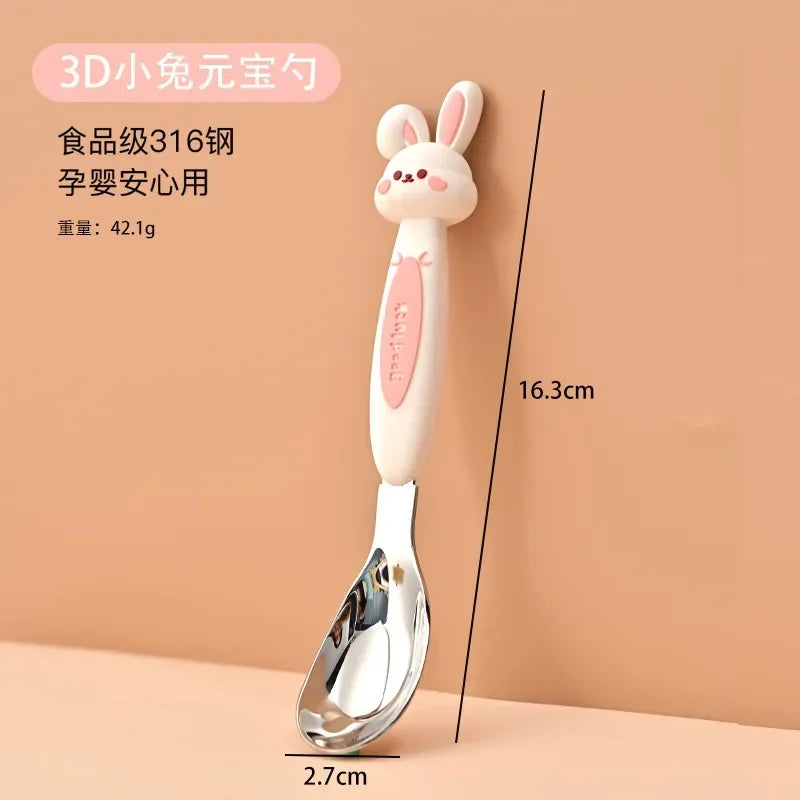 Cartoon Children's Tableware Spoon - Stainless Steel Feeding Spoon for Meals, Dessert, Fruit & Complementary Food Accessories