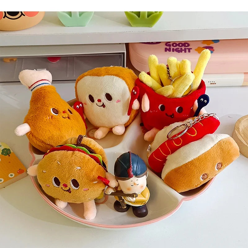 5PCS French Fries and Burger Plush Bag Hanging Keychain Set, Cute Couple Car Decoration