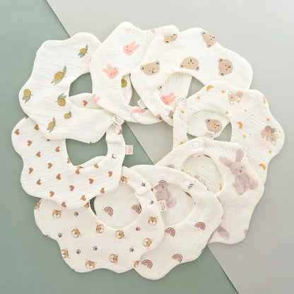 3PCS Cotton Gauze Baby Feeding Bibs | Soft Petal Print Saliva Towels for Newborns & Toddlers | Summer Burp Cloths for Kids - Kidzy Market