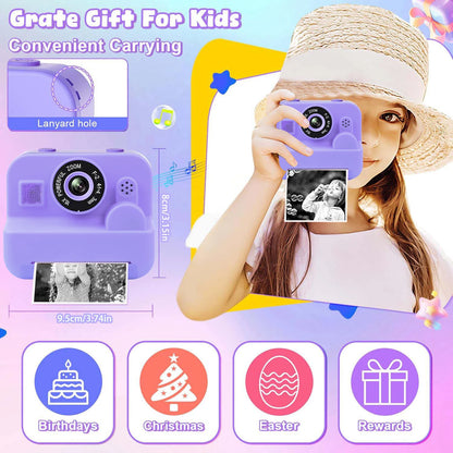 Kids Instant Print Thermal Camera with MP3 and Video Game, Toddler Toy for Ages 3-12