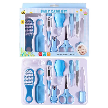 10PCS/Set Baby Health Care Kit - Kids Nail Clippers, Hair Grooming Brush, Thermometer, Teether, Toothbrush - Baby Essentials