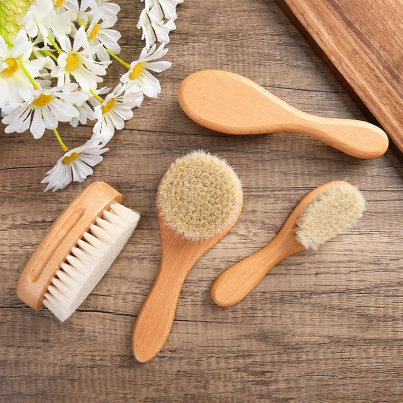 Wooden Handle Baby Hair Brush - Newborn Hair Brush, Infant Comb & Head Massager