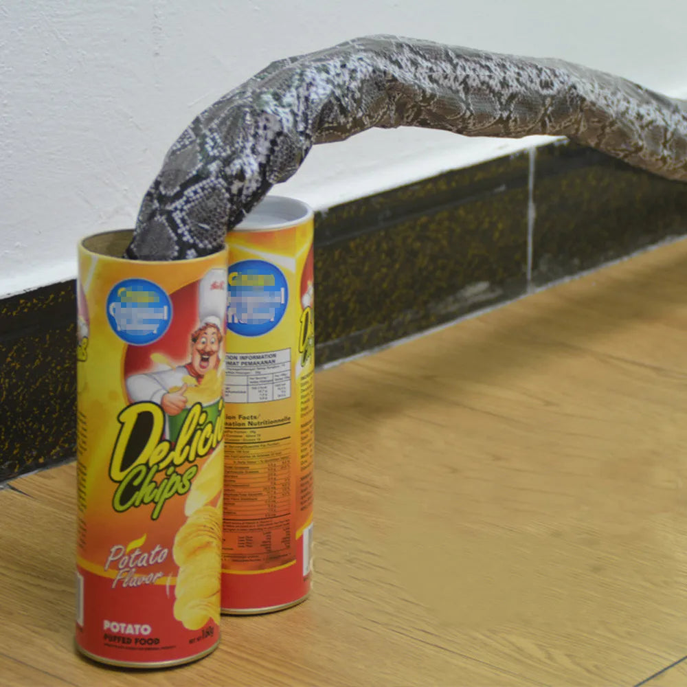 Jumping Spring Snake Gag in Potato Chip Can — 51 in (130 cm) Prank Toy, 1-Pack for Halloween & April Fools
