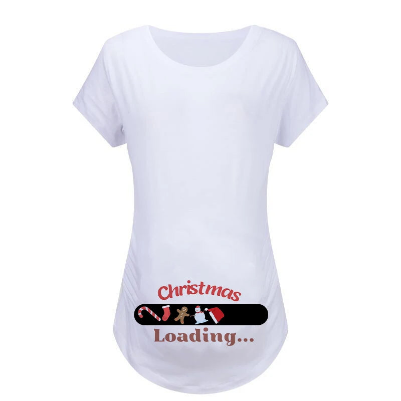 Christmas Women's Maternity T-shirt Santa Baby Printed Pregnant Women T-shirt Pregnancy Casual Short Sleeve White Clothes