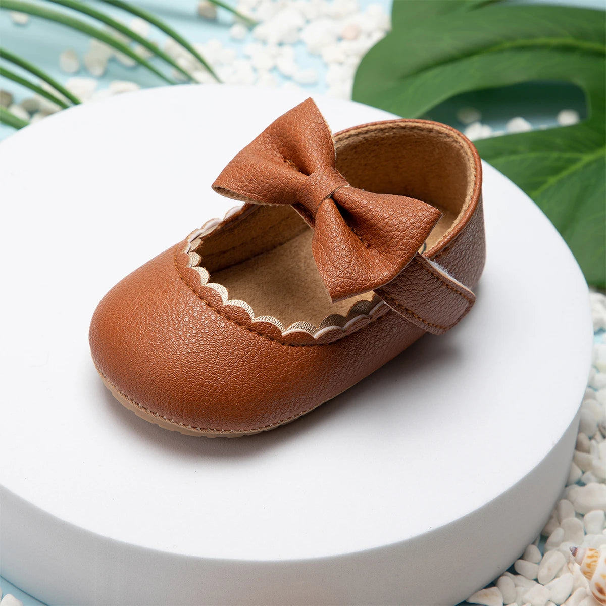 Meckior Baby Girl Shoes – Leather Rubber Sole Anti-Slip Toddler First Walkers, Newborn Infant Crib Shoes
