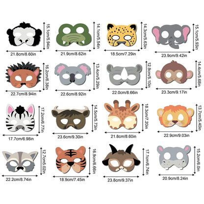 16-Pack Kids Jungle Animal Paper Masks - Safari Party Photo Props | Birthday & Baby Shower Decorations