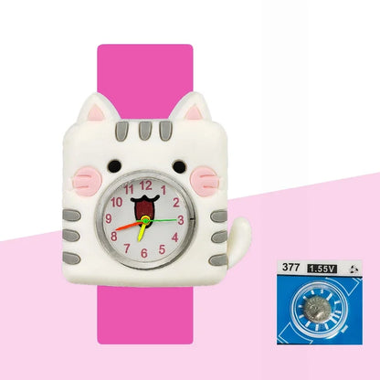 Children’s Cartoon Watch for Ages 2-14 Boys and Girls Soft Silicone Slap Bracelet Student Wristwatch