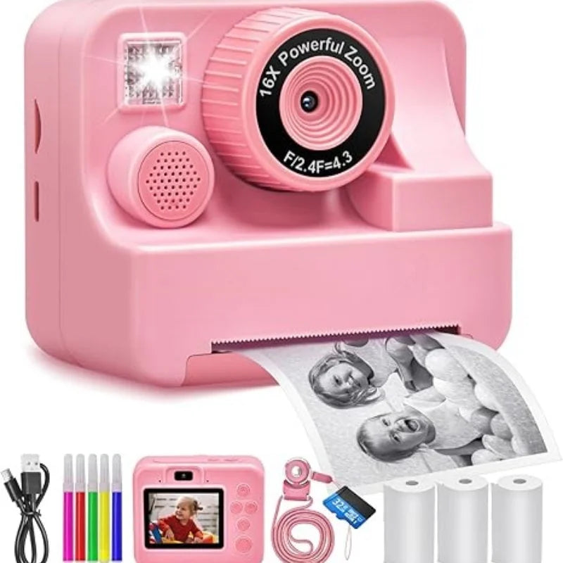 Digital Kids Camera with 2.8-Inch Screen, Portable Thermal Instant Print, HD Photo and Video
