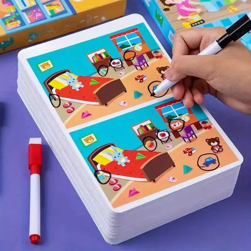 Find the Difference Dry Erase Activity Cards for Attention Training and Learning Reusable Educational Set for Kids