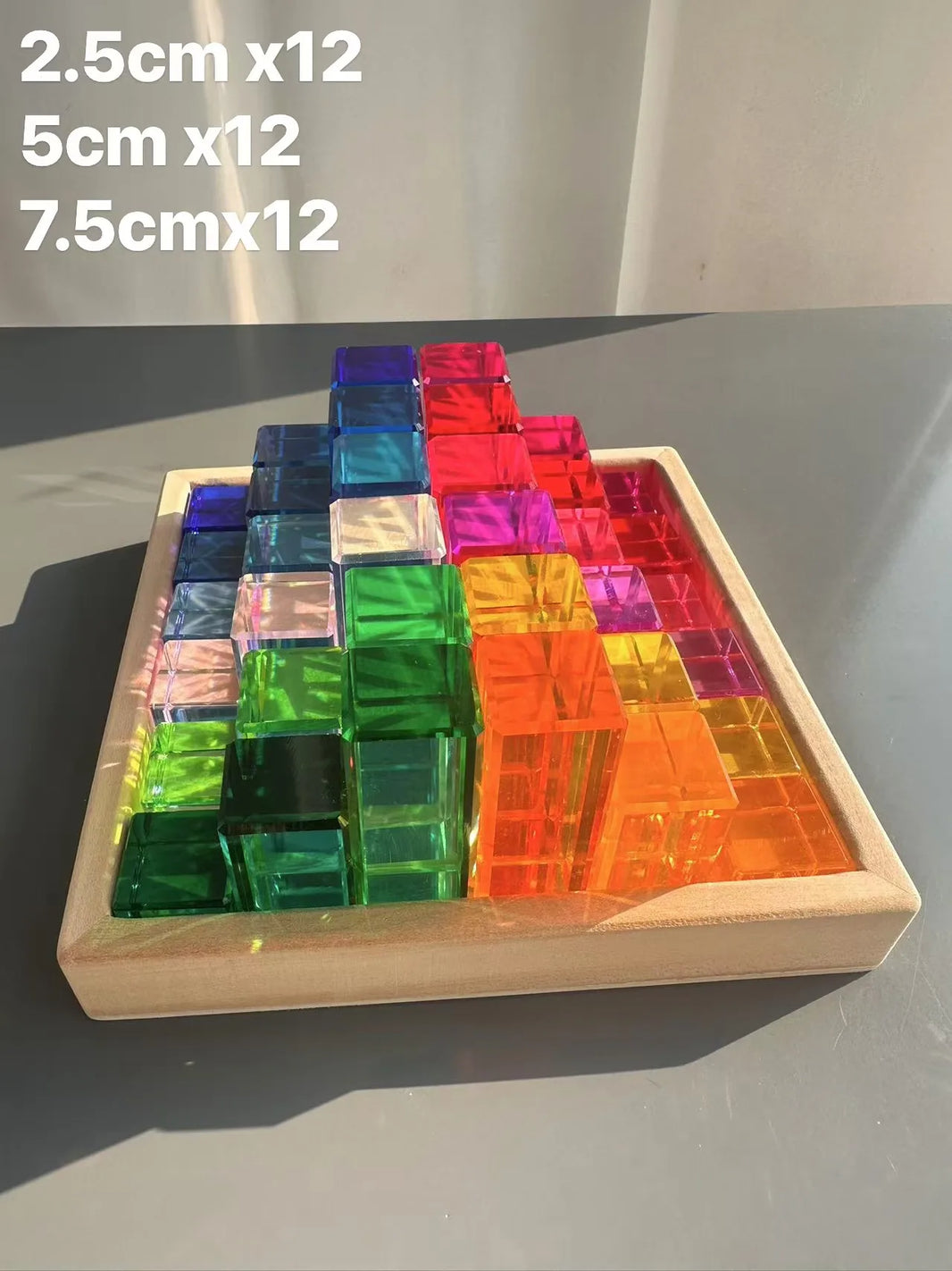 Wooden Montessori See-Through Blocks – Mixed Acrylic Gems Toy for Kids, Open Play Educational Toy