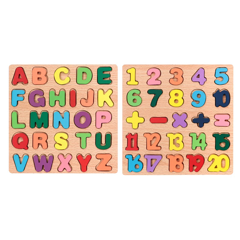 Colorful Alphabet & Number Wooden Puzzles, Kids Intelligent Matching Game, Preschool Children Early Educational Toy