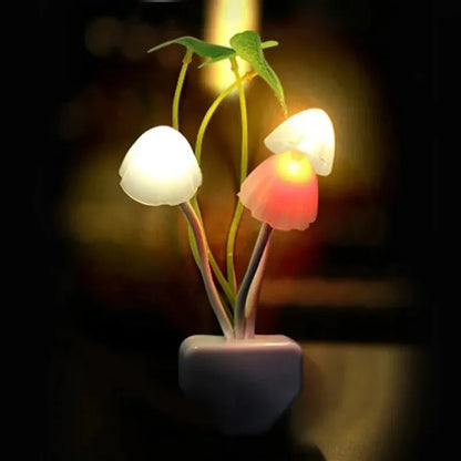 Novelty Mushroom Night Light EU & US Plug Light Sensor 220V 3-Color LED Mushroom Lamp
