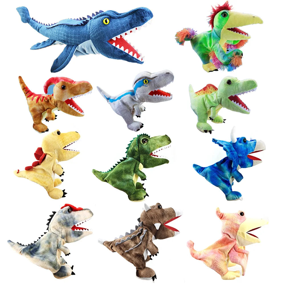 11 Style Dinosaur Plush Hand Puppets, Triceratops Tyrannosaurus Dilophosaurus Gloves