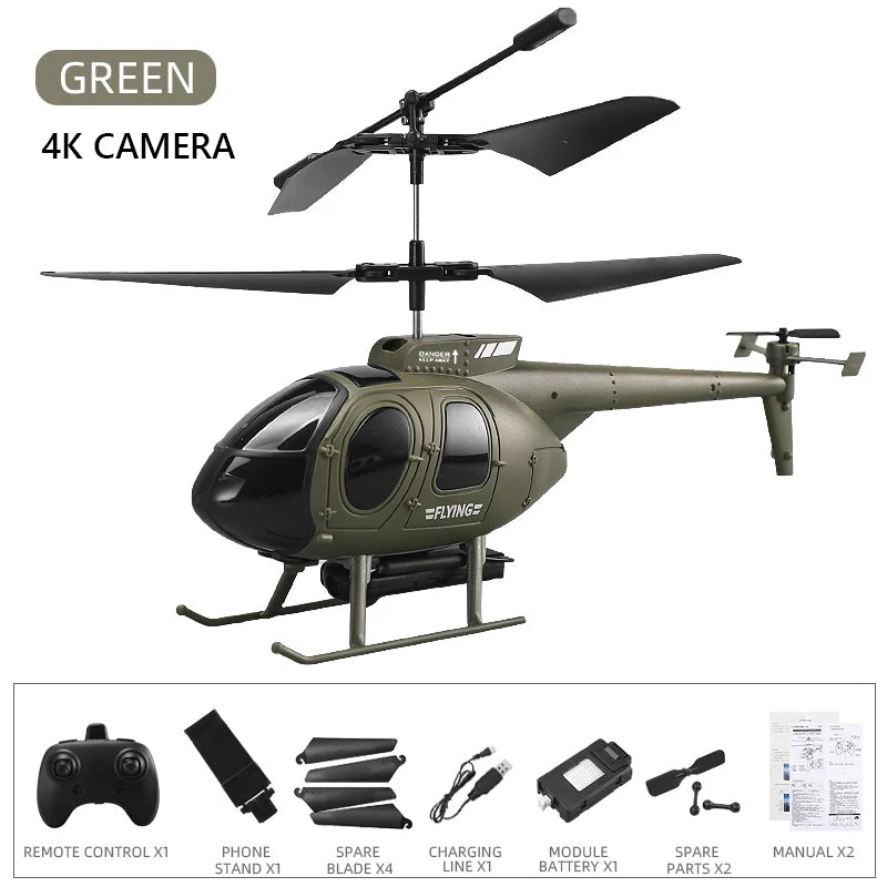 Military RC Helicopter – 4CH Remote Control with 4K Camera, LED Lights, and Altitude Hold