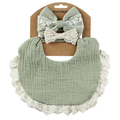 3Pcs/Set Muslin Cotton Bamboo Baby Bibs with Tassel Lace | Adjustable Feeding Drool Burp Cloths for Boys & Girls | Infant Scarf Towel Set - Kidzy Market