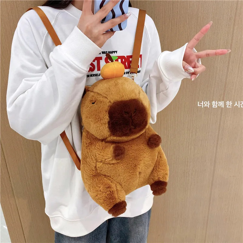 Capybara Plush Backpack – Kawaii Fashion Fur Plushie Shoulder and Mini Knapsack Bag for Kids and Girls