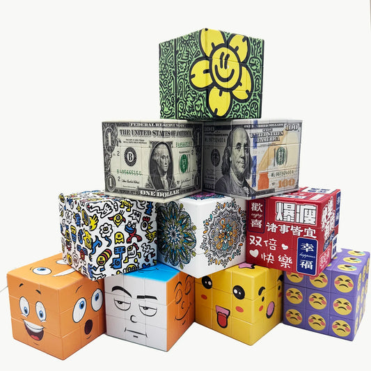 Magic Cube 3x3x3, Cartoon Alien Dollar Graffiti UV, Fun Stress Relief Puzzle, Professional Smooth Speed Game, Children's Toy Gift