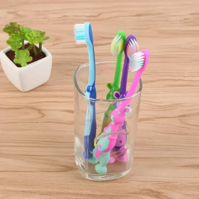 Kids Cartoon Toothbrush, Soft Bristles, Anti-Slide Handle, Stand-Up Bottom, Safe & Fun Oral Care