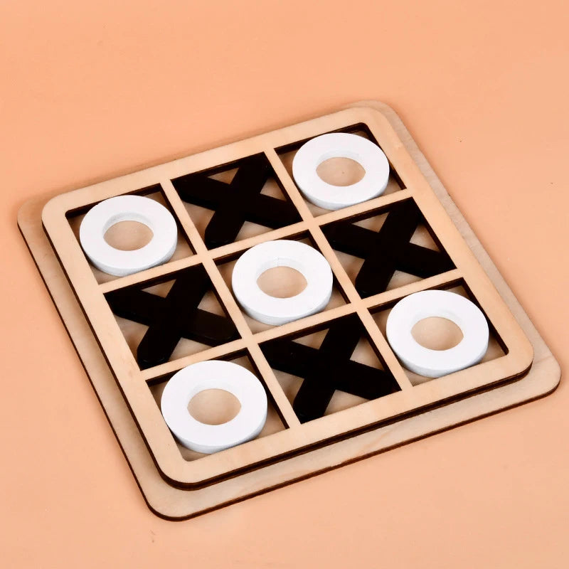Wooden Tic-Tac-Toe Chess – Three Line OX Puzzle Board, Early Education Table Game Toy for Kids and Children