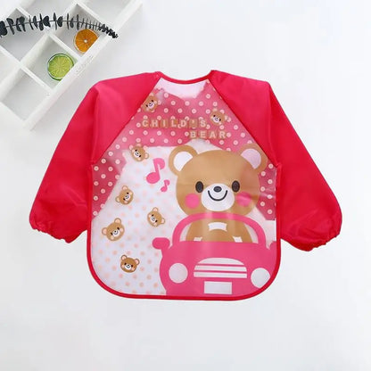 Waterproof Long-Sleeve Baby Bib – Cute Cartoon Apron with Pocket for Self-Feeding (0-3Y) - Kidzy Market