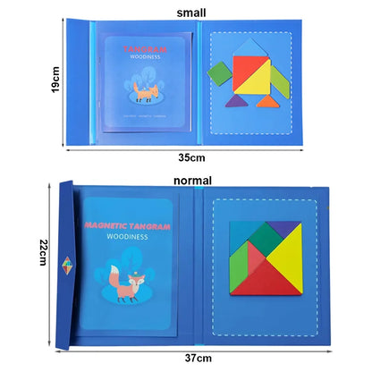 Wooden Magnetic Tangram Puzzle Book – Portable Montessori Educational Toy for Kids
