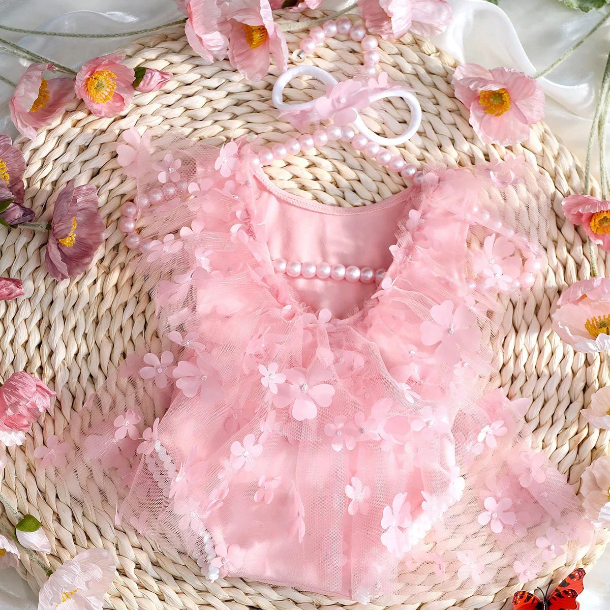 Ylsteed 2-Piece Newborn Girl Photography Outfit – Embroidered Flower Romper with Headband for Baby Photo Shoots