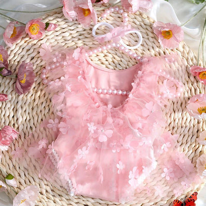 Ylsteed 2-Piece Newborn Girl Photography Outfit – Embroidered Flower Romper with Headband for Baby Photo Shoots
