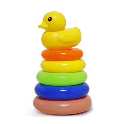 Rainbow Stacking Toy – Infant Early Learning Ring Puzzle with Yellow Duck, for Ages 0–3