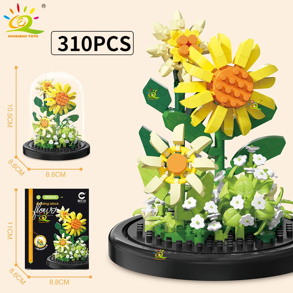 HUIQIBAO MOC Eternal Bouquet Micro Building Blocks – DIY Flower Model and Home Desk Decoration Toy for Kids