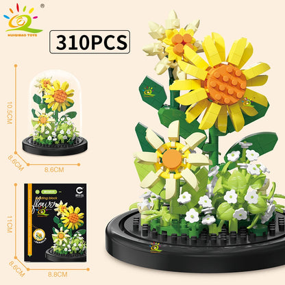 HUIQIBAO MOC Eternal Bouquet Micro Building Blocks – DIY Flower Model and Home Desk Decoration Toy for Kids
