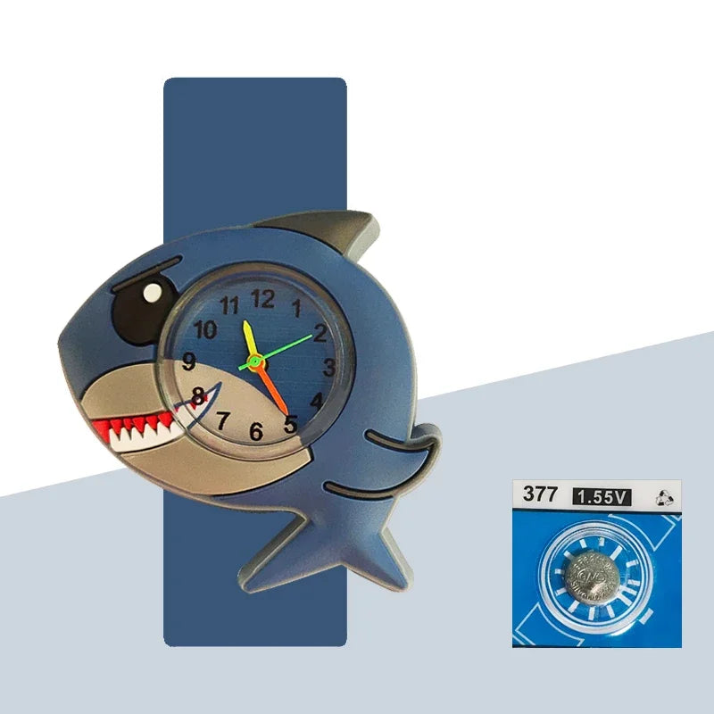 Children’s Cartoon Watch for Ages 2-14 Boys and Girls Soft Silicone Slap Bracelet Student Wristwatch