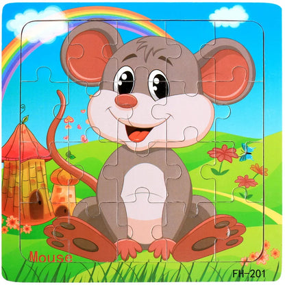 New 20 Piece Wooden 3D Puzzle, Cartoon Animal & Vehicle Jigsaw, Montessori Educational Toy for Kids, Baby 1-3 Years