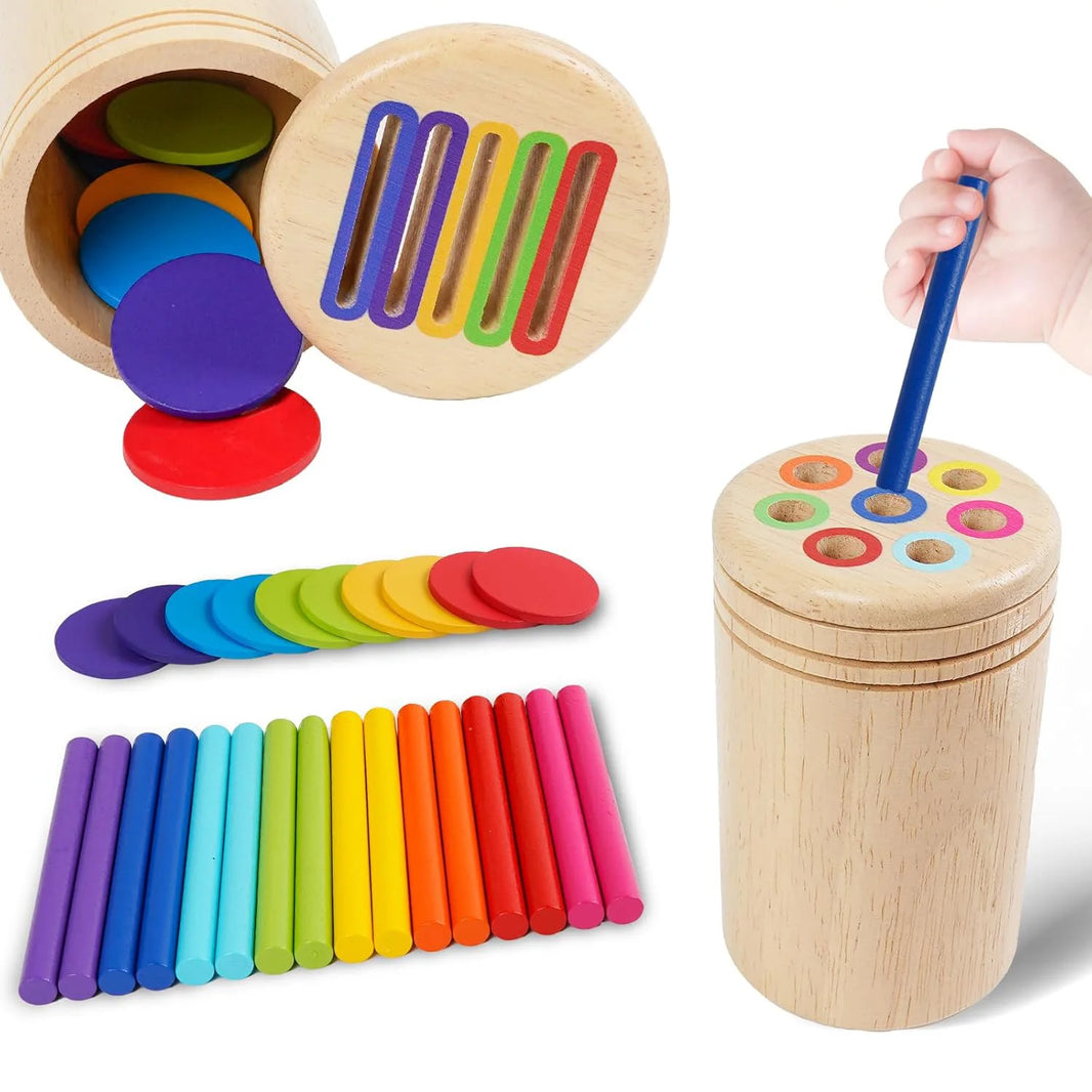 Montessori Wooden Sorting Toy for 3-Year-Olds – Coin, Stick, and Shape Learning Toy for Toddlers, Fine Motor Skills and Sensory Development