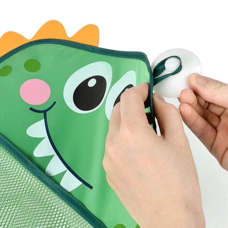 Dinosaur Animal Baby Bath Toy Organizer with Suction Cup Mesh Storage Bag for Kids