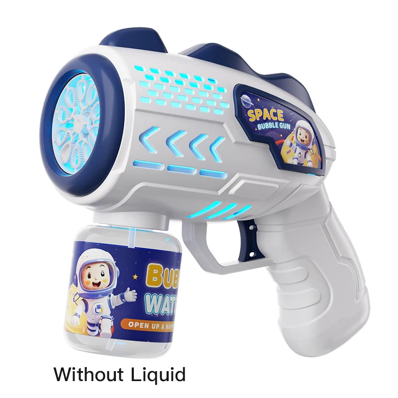 Dinosaur Bubble Machine — Automatic Battery-Powered Bubble Gun for Kids, LED Lights, 360° Rotating, Portable