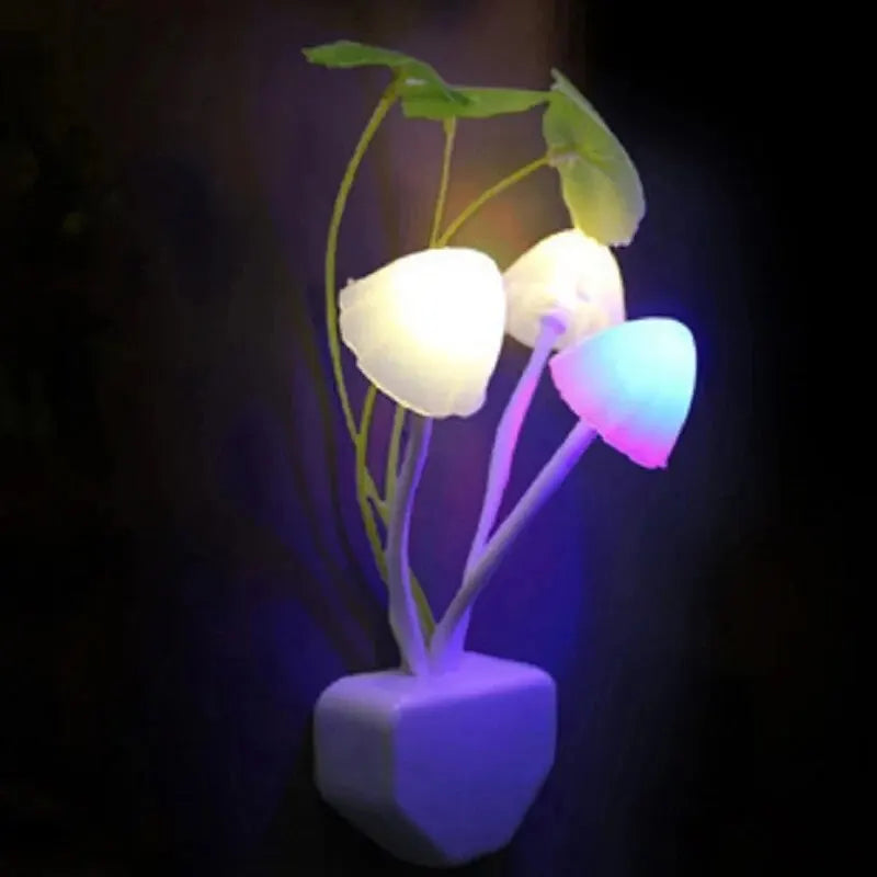 Novelty Mushroom Night Light EU & US Plug Light Sensor 220V 3-Color LED Mushroom Lamp