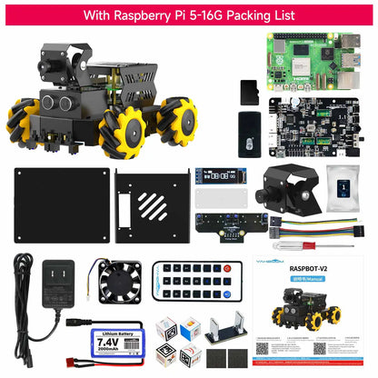Yahboom Raspbot V2 AI Vision Robot Car Kit, Mecanum Wheel, Camera, Educational DIY Python Programming for Raspberry Pi 5