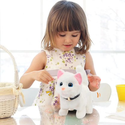 New Walking Kitty Plush Toy, Electric Interactive Meowing Cat with Wagging Tail and Nodding Head, Stuffed Animal Pet Toy Gift for Kids