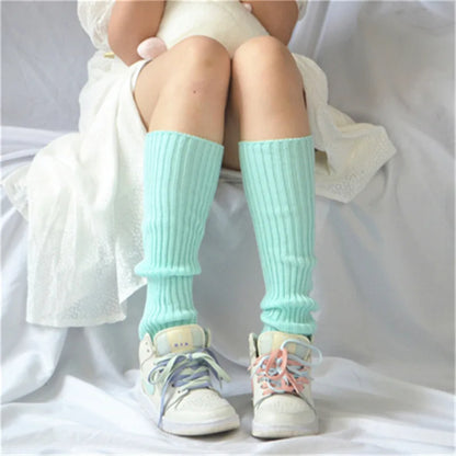 Candy Color Sweet Girl Leg Warmers - NEW Korean Knitted Foot Cover for Women | Solid Color, Autumn & Winter Stylish Elastic Long Tube Socks