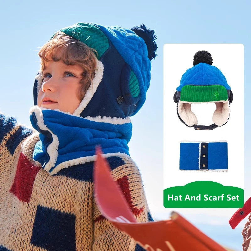 Warm Children Hat Scarf Gloves Set – Autumn & Winter Ear Protection Cap for Boys & Girls – Soft, Windproof, Thickened Velvet Beanie Hat