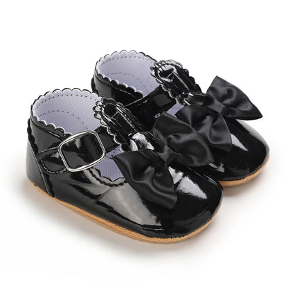 Khaki Baby Casual Shoes 0-18M Infant Toddler Bowknot Non-Slip Rubber Soft-Sole Flat PU First Walker Newborn Mary Janes
