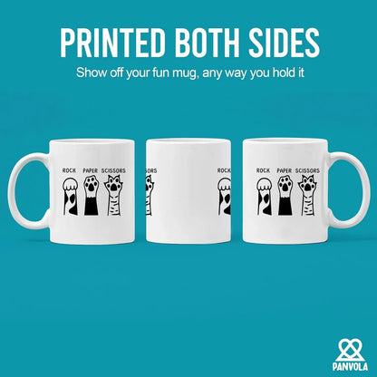Rock Paper Scissors Cat Paw Ceramic Mug - Cat Lover Gift, 320 ml (11 oz) Coffee & Tea Mug