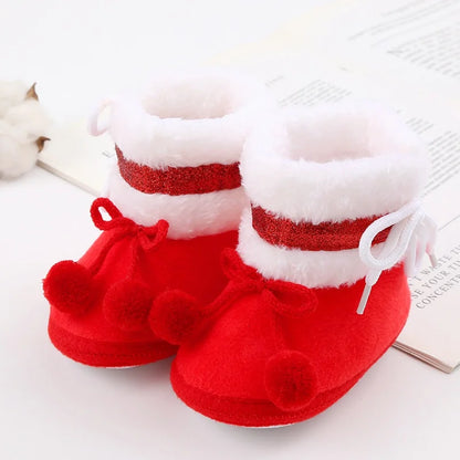 Winter Snow Baby Boots Faux Fur Warm Fluff Balls Indoor Cotton Soft Sole Infant Newborn Toddler Baby Shoes 0-18M