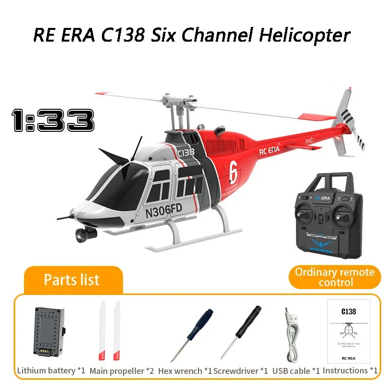 Re Era C138 1:33 Scale RC Helicopter – 6-Channel Single Paddle Aileron with Barometer Height Hold