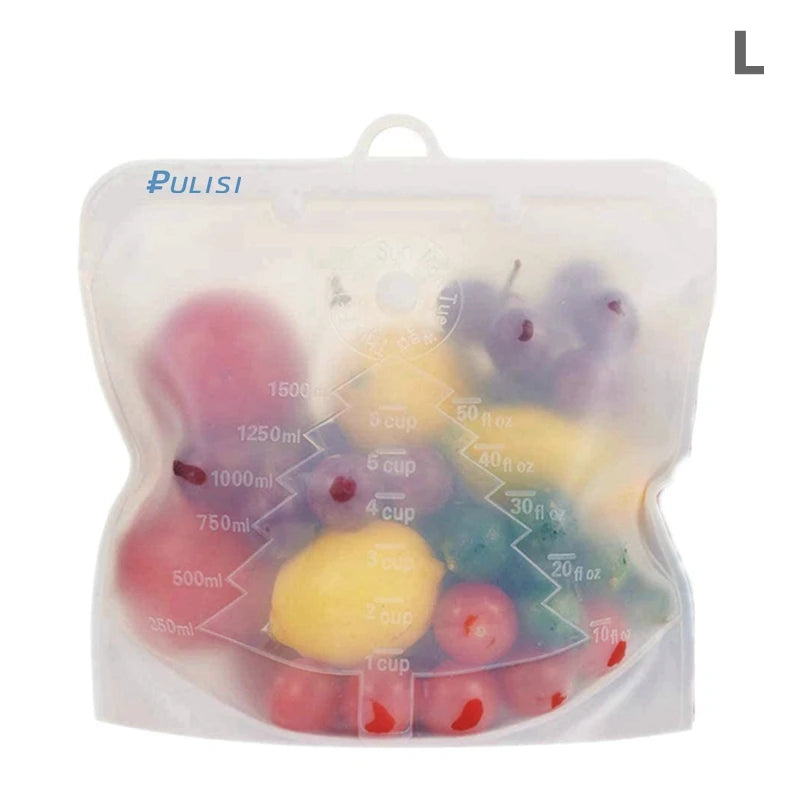 PULISI Silicone Reusable Food Storage Bags - Leakproof Containers (1500ml, 1000ml, 500ml), Fresh-Keeping, Freezer & Snack Storage