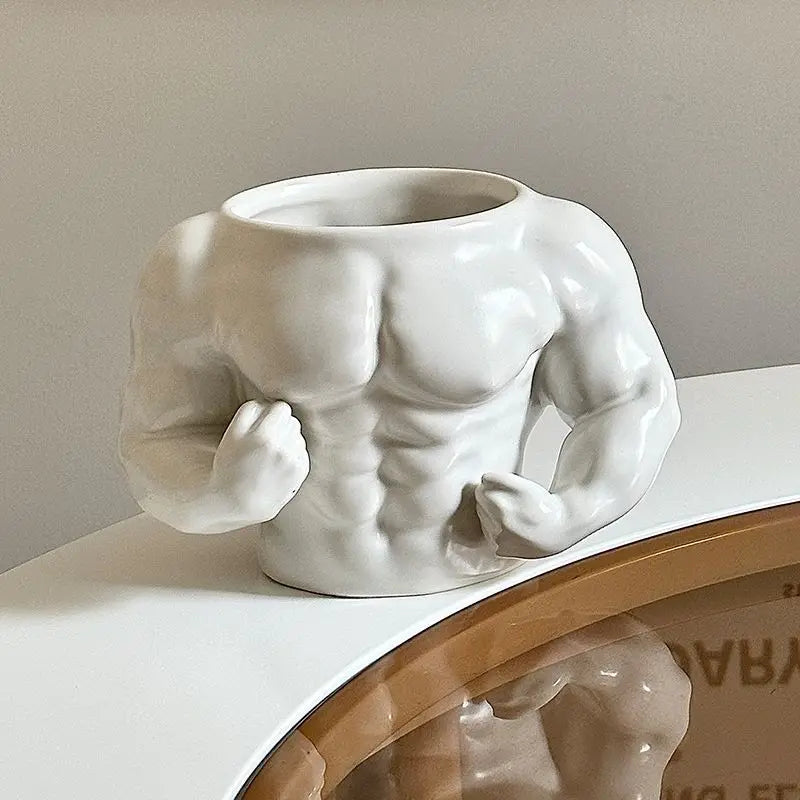 Macho Muscle Ceramic Mug - Funny Gym Trainer Coffee & Milk Cup, 300ml (10 fl oz) Novelty Handgrip Gift for Men & Friends
