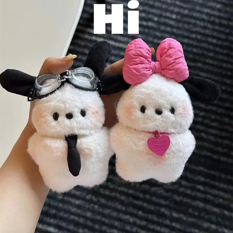 Kawaii Sanrio Pilot Dog Plush Keychain, Cute Pochacco Bow Bag and Car Mirror Pendant