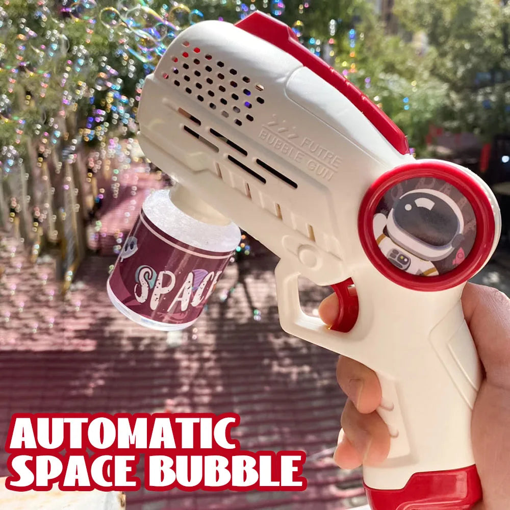 Astronaut Automatic Bubble Gun for Kids with Blue LED Lights — Battery-Powered Bubble Machine Toy (8.26 x 2.95 x 5.9 in / 21 x 7.5 x 15 cm)