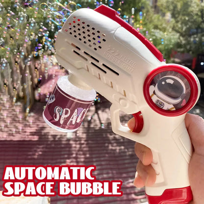 Astronaut Automatic Bubble Gun for Kids with Blue LED Lights — Battery-Powered Bubble Machine Toy (8.26 x 2.95 x 5.9 in / 21 x 7.5 x 15 cm)